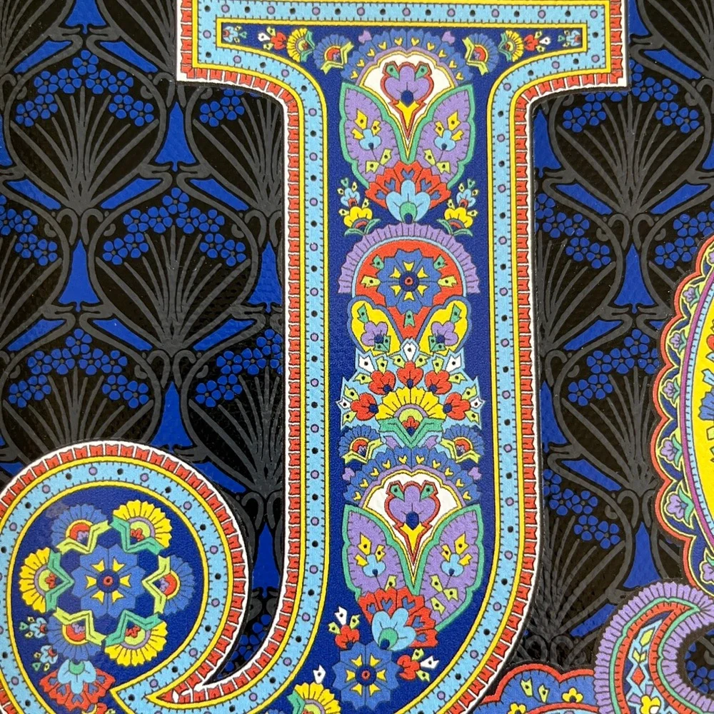 Liberty of London Black and Blue Clutch with Multicolor Paisley Initial - Picture 3 of 6